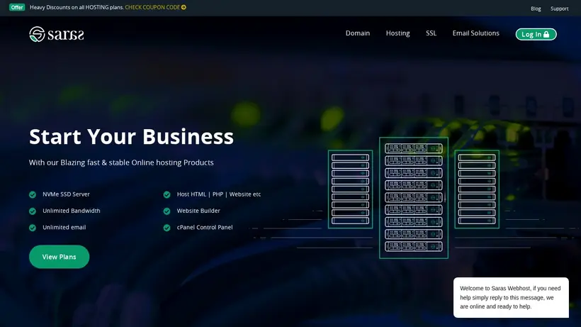 Saras Webhost homepage screenshot