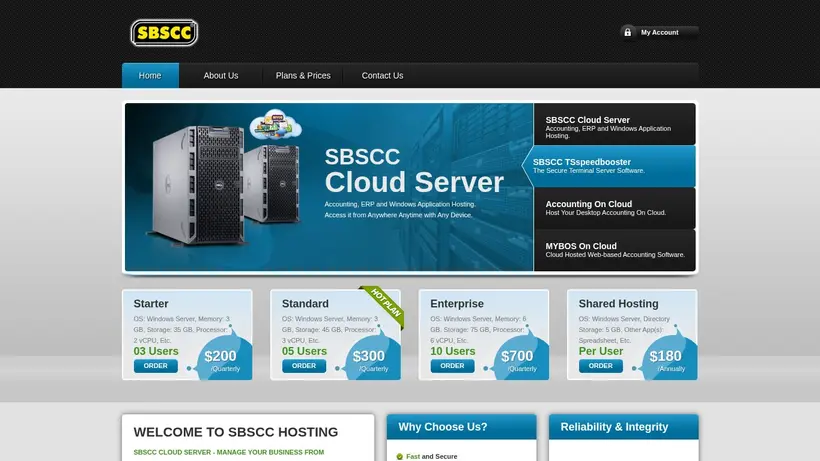 SBSCC Hosting homepage screenshot