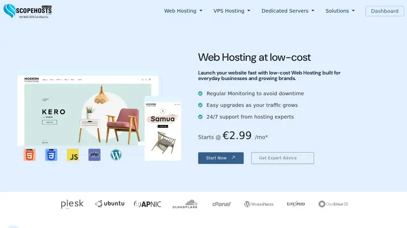Scope Hosts homepage screenshot