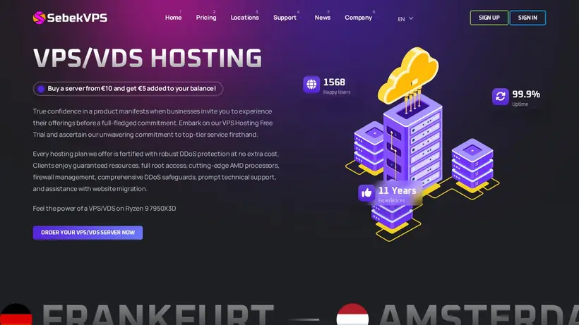 Sebek VPS homepage screenshot