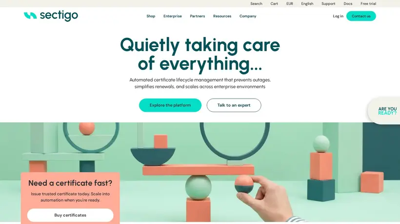 Sectigo.com homepage screenshot