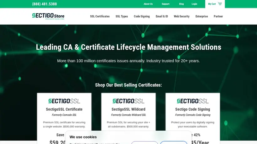 SectigoStore homepage screenshot