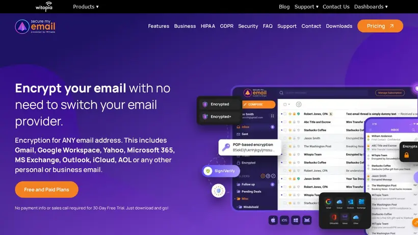 Secure My Email homepage screenshot