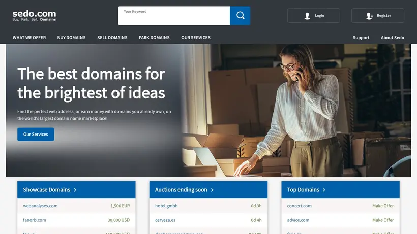 Sedo.com homepage screenshot