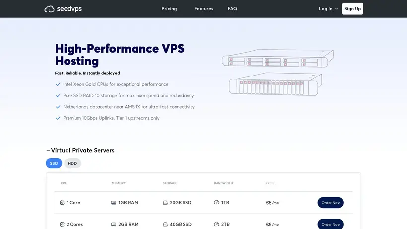 SeedVPS homepage screenshot