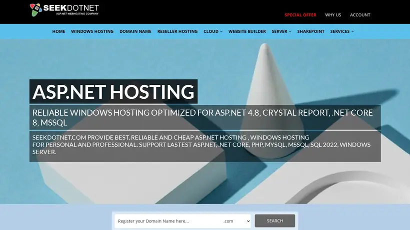 Seek Dot Net homepage screenshot