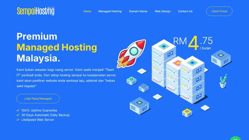 Sempoi Hosting homepage screenshot