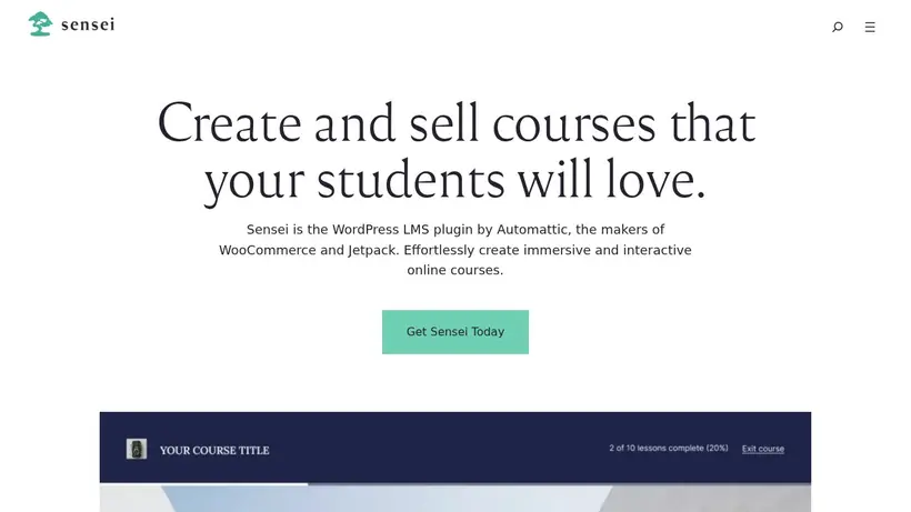 Sensei LMS homepage screenshot