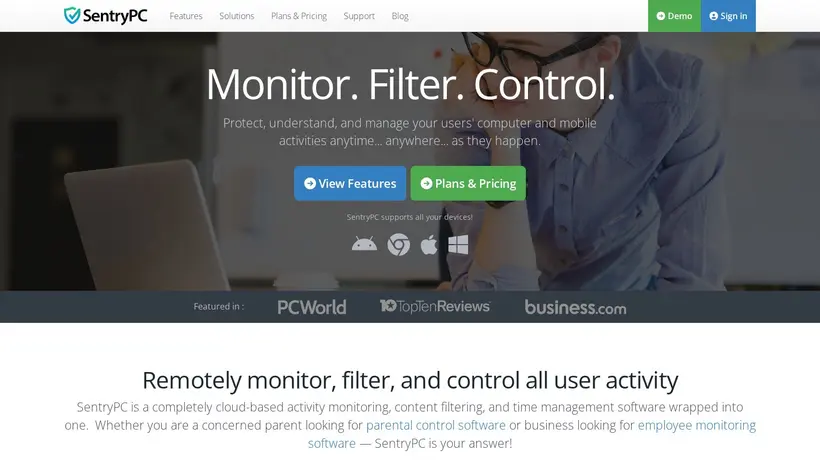 SentryPC homepage screenshot