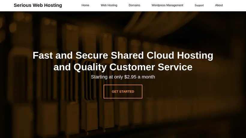 Serious Web Hosting homepage screenshot