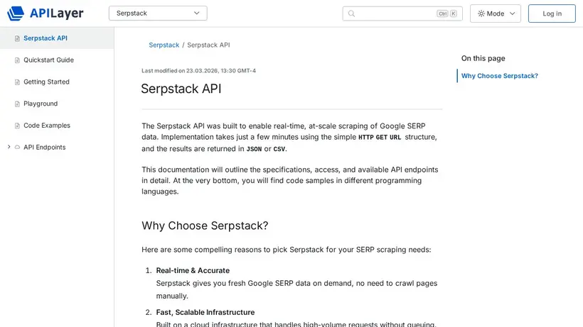 Serpstack homepage screenshot