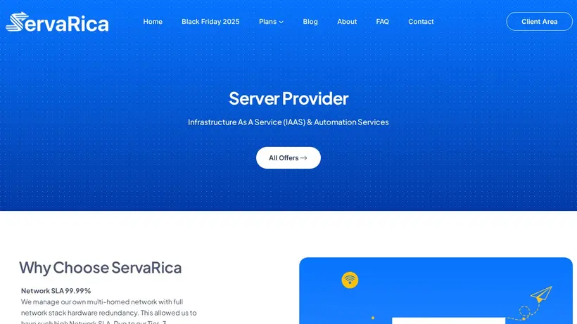 Serva RICA homepage screenshot