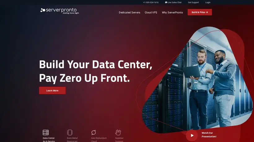 Server Pronto homepage screenshot