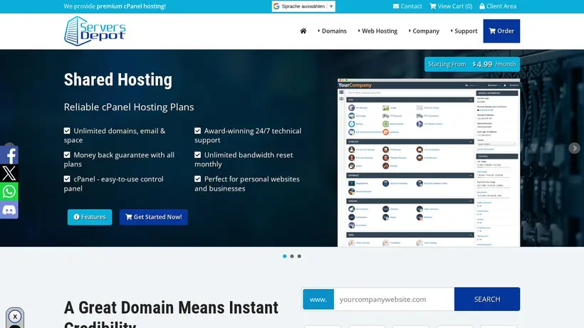 Servers Depot homepage screenshot
