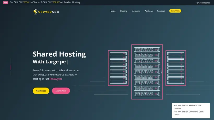 Server Spa homepage screenshot