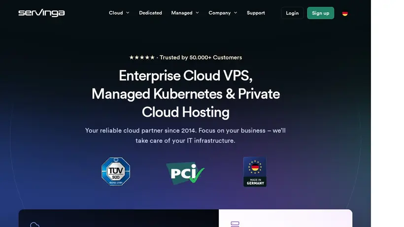 Servinga homepage screenshot