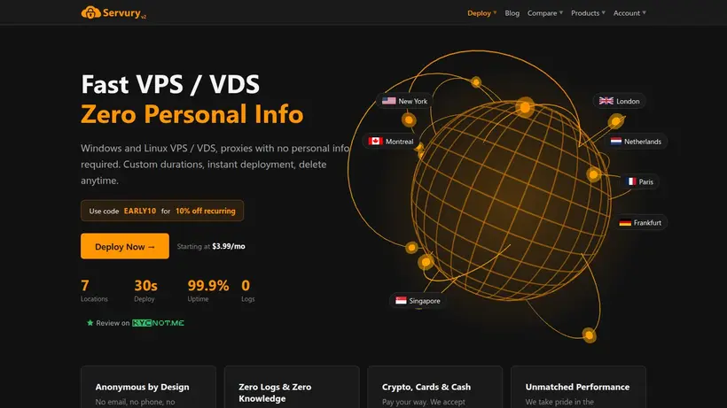 Servury homepage screenshot