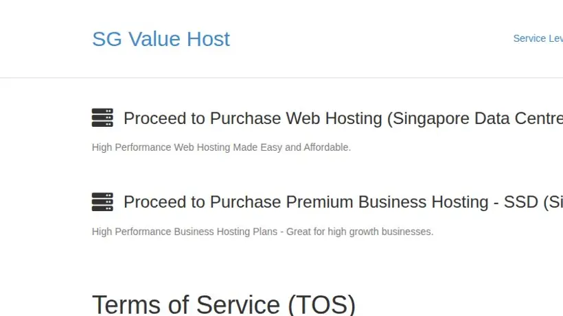 SG Value Host homepage screenshot