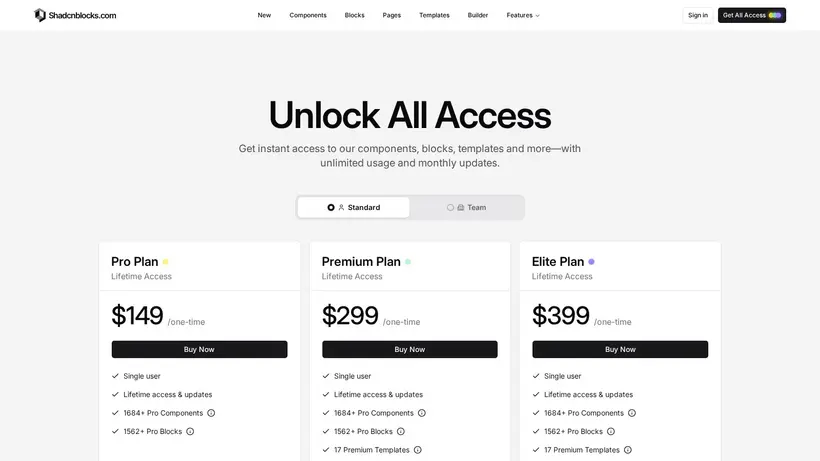 Shadcnblocks homepage screenshot