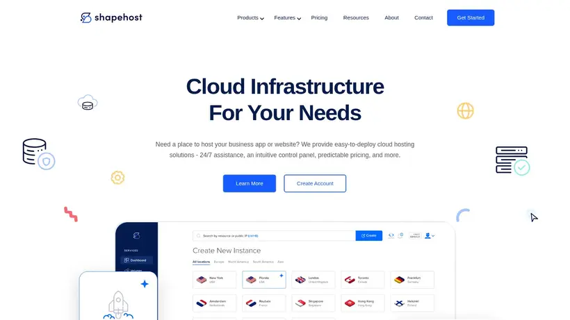 Shape Host homepage screenshot