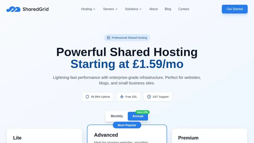 Shared Grid homepage screenshot