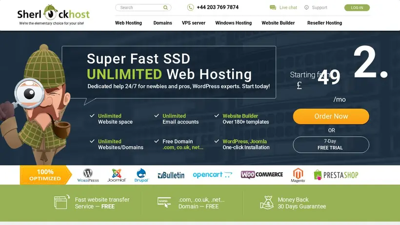 SherLockHost homepage screenshot