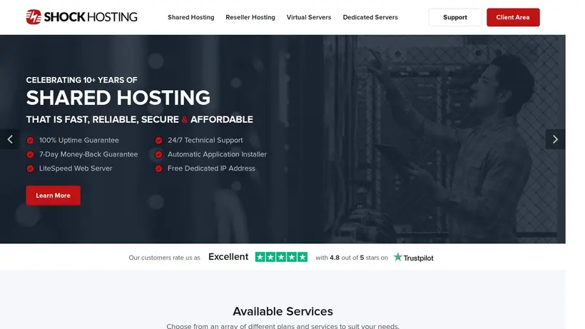 Shock Hosting homepage screenshot