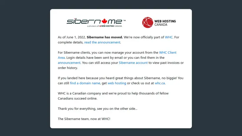 Siber Name homepage screenshot