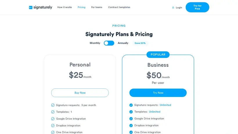 Signaturely homepage screenshot