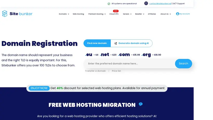 Site Bunker homepage screenshot