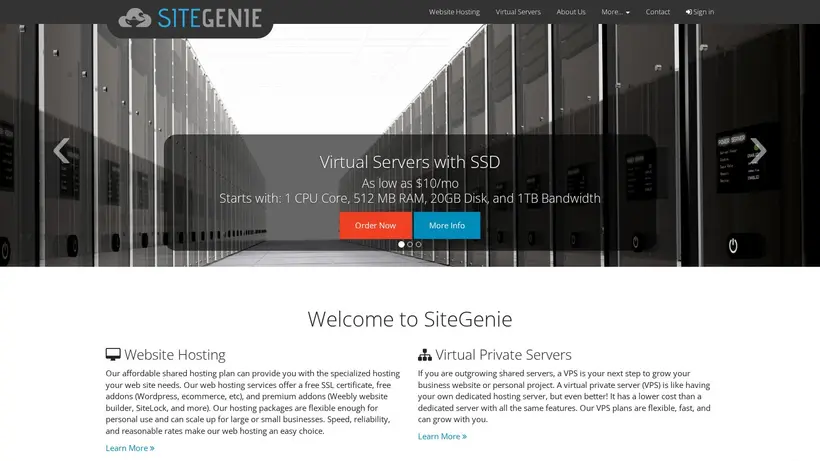 SiteGenie homepage screenshot