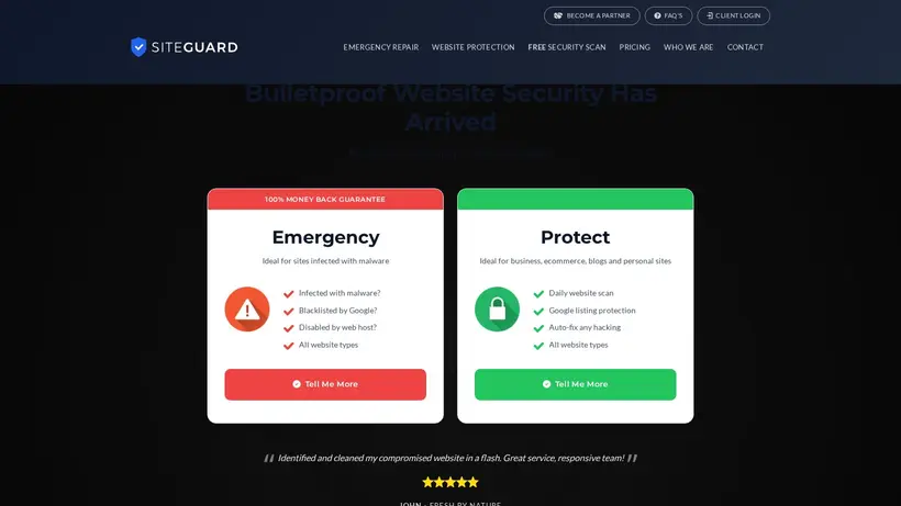 Site Guard homepage screenshot