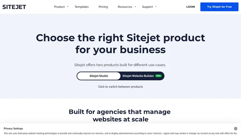 Site Jet homepage screenshot