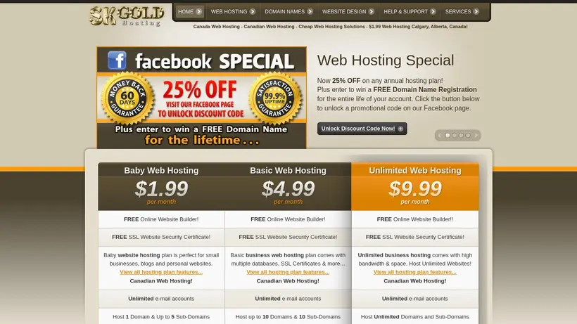 SK Gold Hosting homepage screenshot