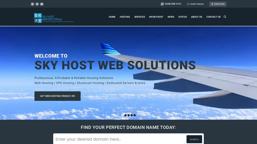 Sky Host EU homepage screenshot