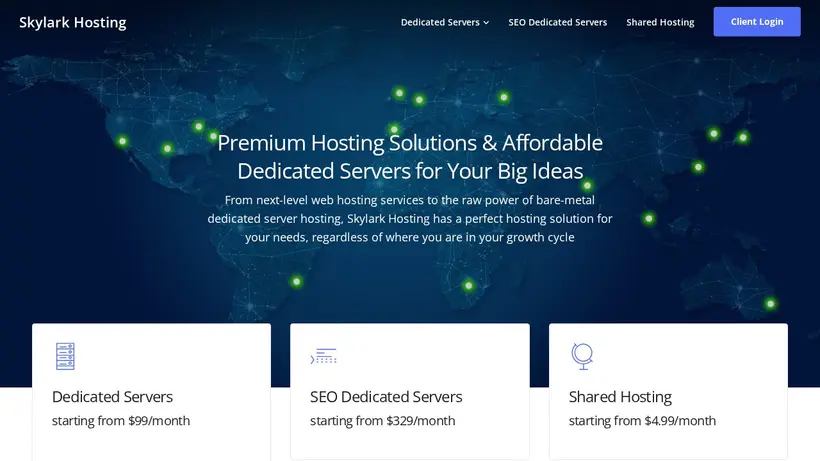 Skylark Hosting homepage screenshot