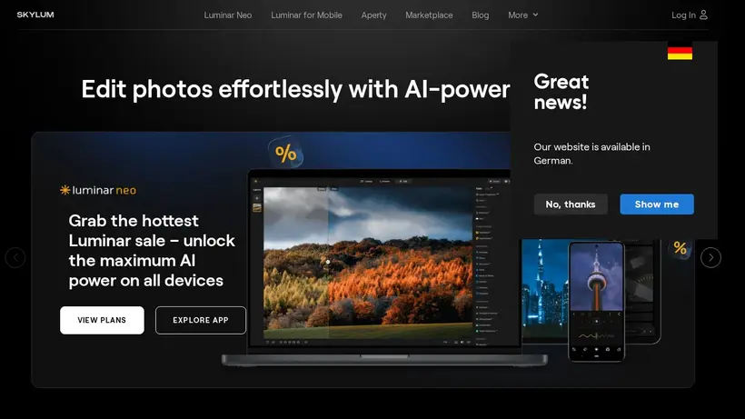 Skylum homepage screenshot
