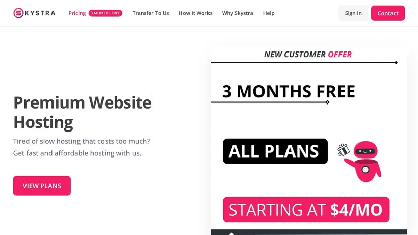 Skystra homepage screenshot