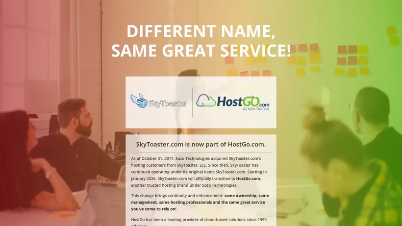 SkyToaster homepage screenshot