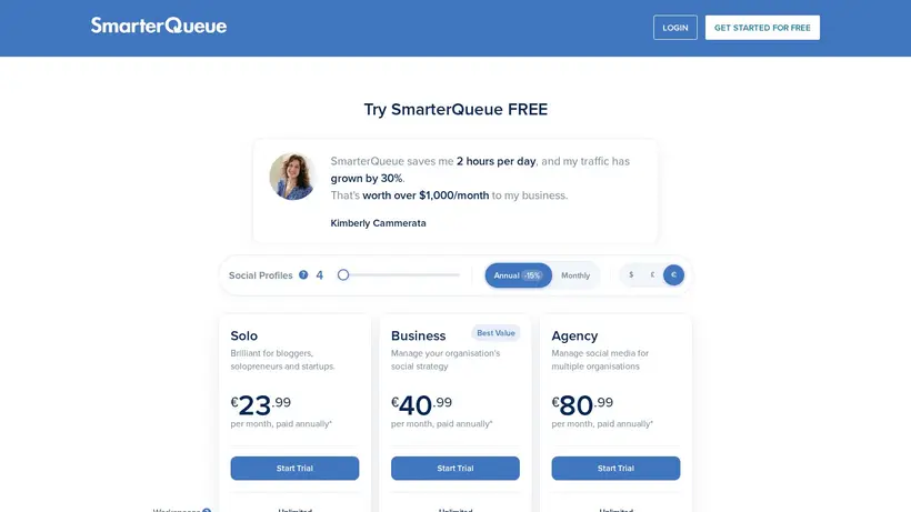 Smarter Queue homepage screenshot