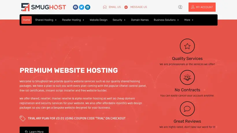 Smug Host homepage screenshot