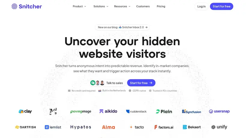 Snitcher homepage screenshot