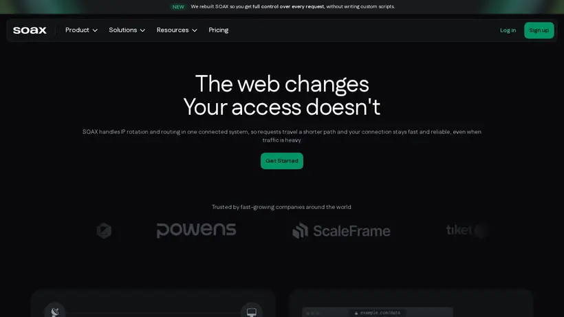 Soax homepage screenshot