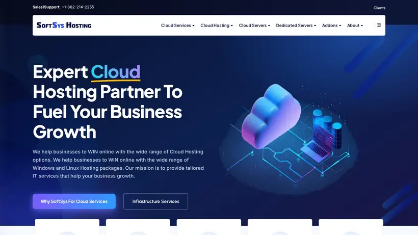 SoftSys Hosting homepage screenshot