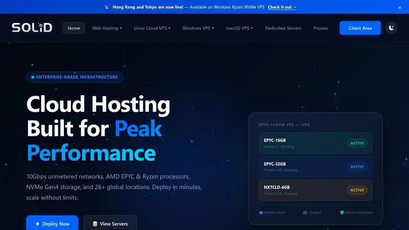 Solid VPS homepage screenshot