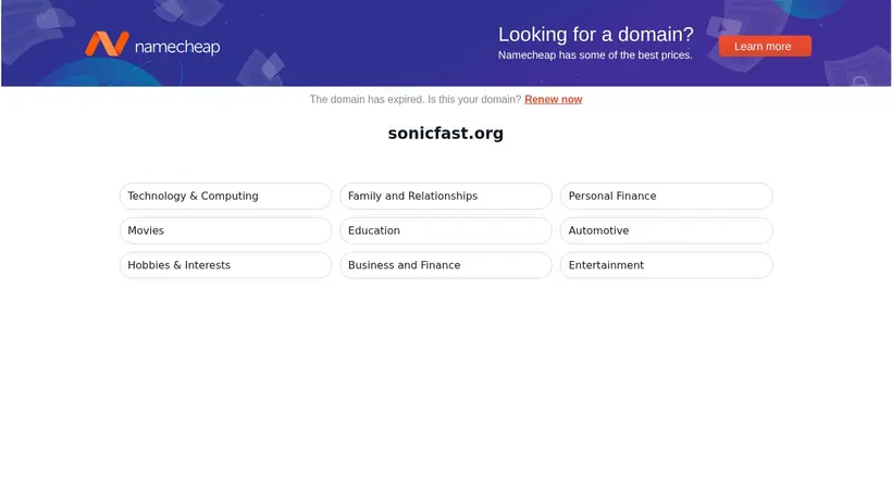 Sonic Fast homepage screenshot