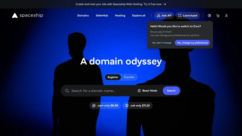 Spaceship homepage screenshot