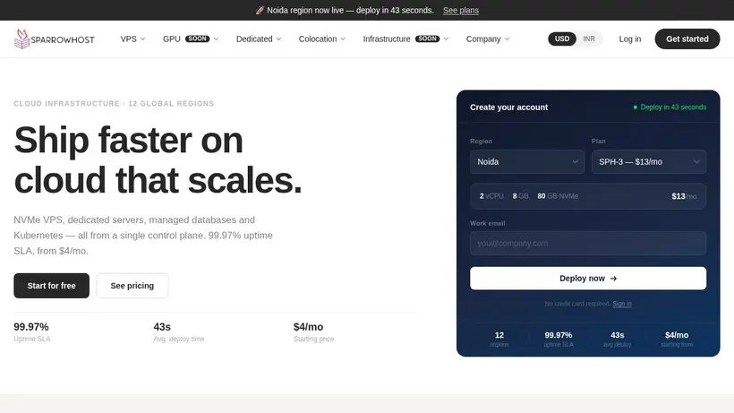 Sparrow Host homepage screenshot