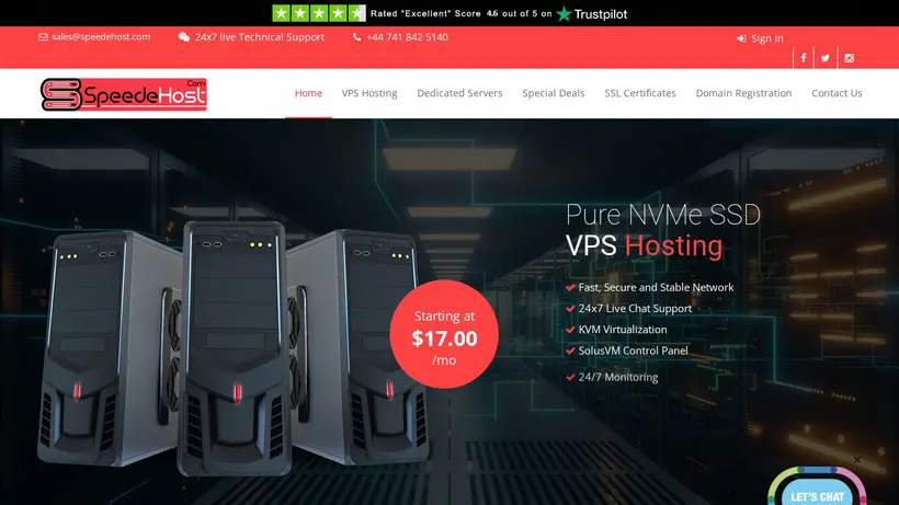 Speede Host homepage screenshot