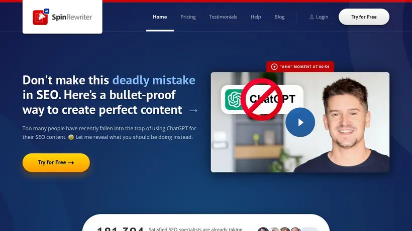 Spin Rewriter homepage screenshot